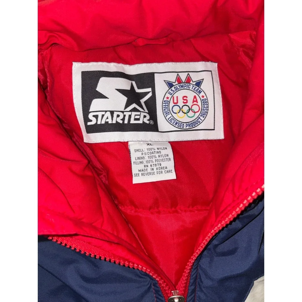 Vintage Starter USA Olympic Team Puffer Jacket XL Red White Blue Colorblock - Picture 7 of 9